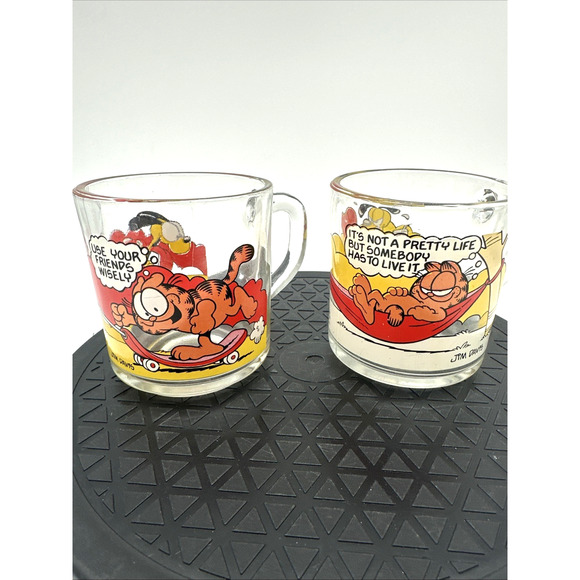 VTG McDonalds Garfield Cups Mugs 1978 Glass Set of 2 Garfield And Odie - Picture 1 of 4